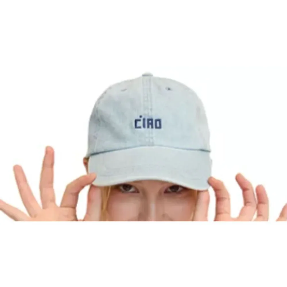 Clare V. Ciao Baseball Hat Solid Light Denim Dark Blue Embroidery Adjustable